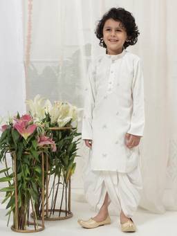 Little Bansi - Boys Butterfly Zari Kurta Dhoti - White