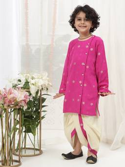 Little Bansi - Boys Zari Thread Work Kurta Dhoti - Pink