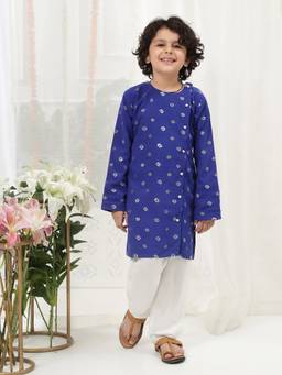 Little Bansi - Boys Bandhani Zari Kurta With Pyjama - Blue