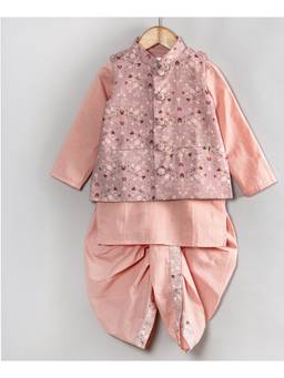 Little Bansi - Boys Floral Nehru Jacket Kurta Dhoti - Mauve