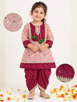 Little Bansi - Girls Floral Georgette Kurta Salwar - Mauve