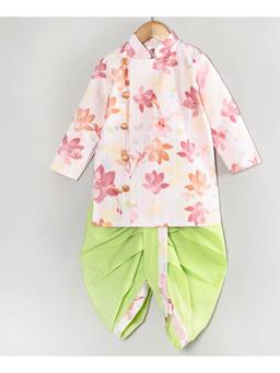 Little Bansi - Boys Floral Angrakha Kurta Dhoti - Baby Pink