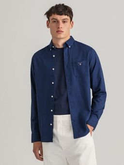 GANT - Men Navy Blue Solid Regular Fit Shirt