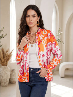 BOHOLYFE - Orange Floral Viscose Rayon Comfortable Shirt