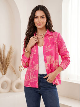 BOHOLYFE - Pink Floral Viscose Rayon Comfortable Shirt