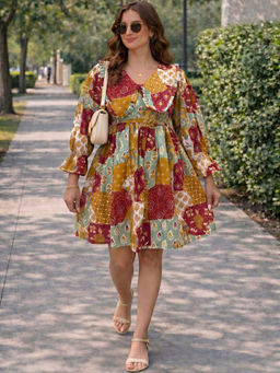Doria Lifestyle - Maroon Printed Pure Cotton Regular Dress