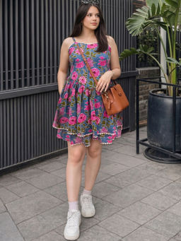Doria Lifestyle - Grey Printed Pure Cotton Regular Dress