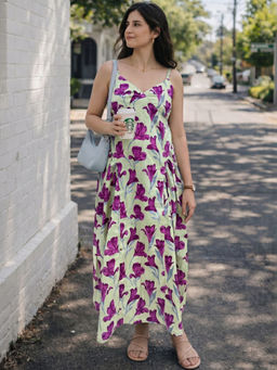 Doria Lifestyle - Green Floral Pure Cotton Regular Dress