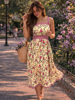 Doria Lifestyle - Cream Printed Pure Cotton Regular Dress