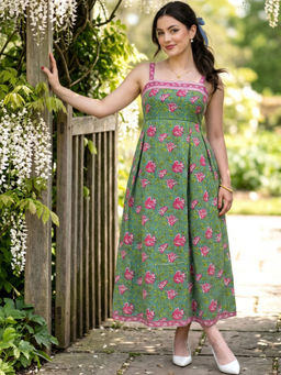 Doria Lifestyle - Green Printed Pure Cotton Regular Dress