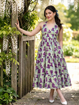 Doria Lifestyle - Green Printed Pure Cotton Regular Dress