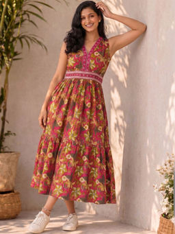 Doria Lifestyle - Pink Printed Pure Cotton Regular Dress