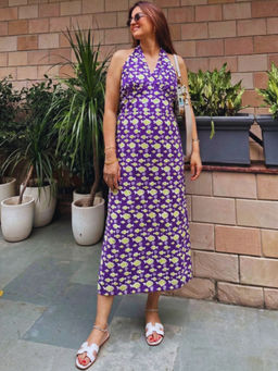 Doria Lifestyle - Purple Printed Pure Cotton Regular Dress