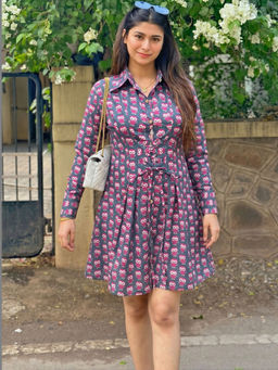 Doria Lifestyle - Grey Printed Pure Cotton Regular Dress