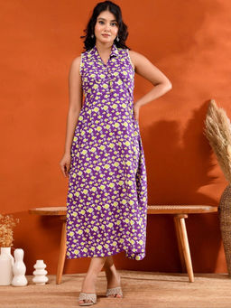 Doria Lifestyle - Purple Printed Pure Cotton Regular Dress