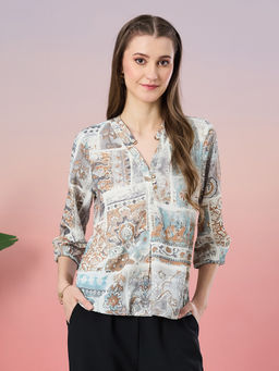 Latin Quarters - Blue Printed Polyester Regular Top