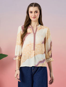Latin Quarters - Yellow Printed Polyester Regular Top