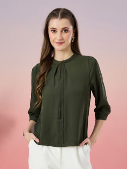 Latin Quarters - Olive Solid Polyester Regular Top
