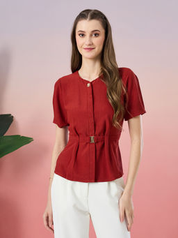 Latin Quarters - Red Solid Polyester Regular Top