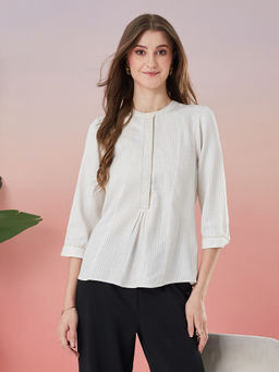 Latin Quarters - Off White Stripes Rayon Blend Regular Top