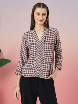Latin Quarters - Maroon Checks Viscose Regular Top