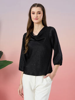 Latin Quarters - Black Embellished Polyester Regular Top