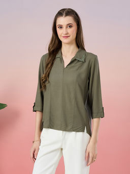 Latin Quarters - Green Solid Rayon Regular Tunic
