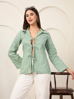 SALVIA SKY - Turquoise Solid Poplin Regular Top