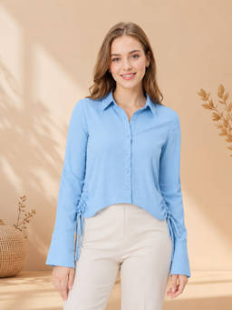 Oxolloxo - Blue Solid Viscose Regular Shirt