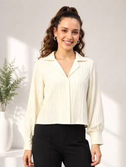 Oxolloxo - Off White Self Design Polyester Regular Shirt
