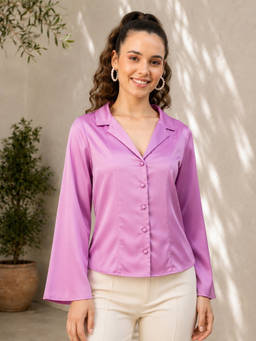Oxolloxo - Purple Solid Polyester Regular Shirt
