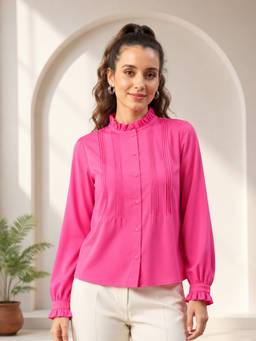 Oxolloxo - Pink Solid Polyester Regular Shirt