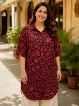 Oxolloxo - Rust Floral Rayon Relaxed Shirt