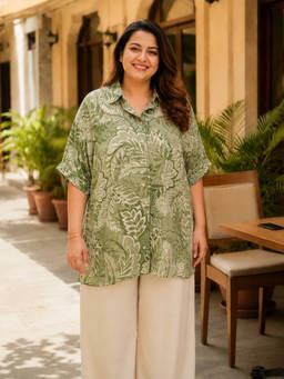 Oxolloxo - Green Floral Rayon Relaxed Shirt