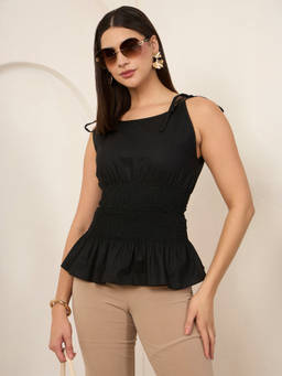 SALVIA SKY - Black Textured Poplin Regular Top