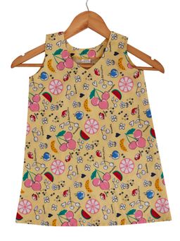 Little Clothings - Girls - Printed Dress With V Neck And Sleeve Less - Yellow