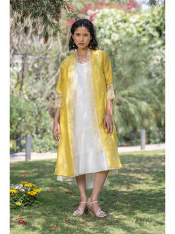 Karuna Khaitan - Griva White Yellow Dress with Overlay (Set of 2)