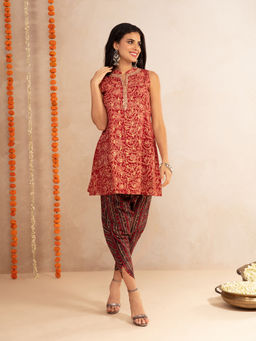 Gajra Gang - Banjaran Ajrakh Red Short Kurta With Dhoti Pants (Set of 2)