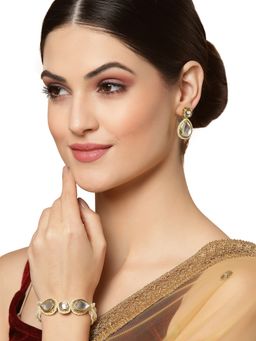 Dugran By Dugristyle - Gold and White Drop Earring with Kundan & Pearls