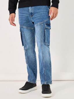 Styli - Men Solid Cargo Pocket Jeans
