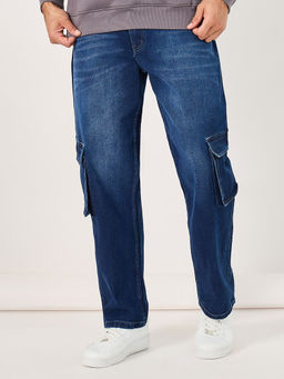 Styli - Men Solid Mid Wash Carpenter Jeans