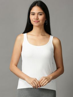 SHOWOFFFF - Women's Shoulder Straps Fitted Solid White Regular Top
