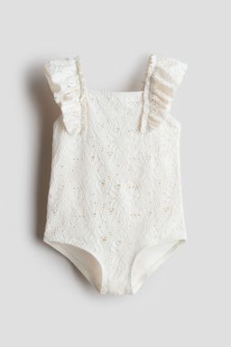 H&M - Girls White Frill-Trimmed Swimsuit