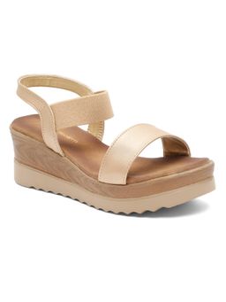 Bruno Manetti - Women Gold Slip On Back Strap Round Toe Wedges Heels