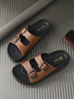 EGOSS - ASPEERIO Premium Comfortable Leather Slip On Tan Sandals for Men