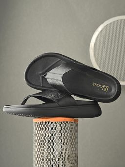 EGOSS - ASPEERIO Premium Comfortable Leather Slip On Black Sandals for Men