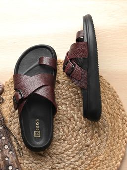 EGOSS - ASPEERIO Premium Comfortable Leather Slip On Brown Sandals for Men
