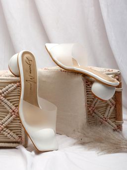 Bruno Manetti - Women White Slip On Back Open Square Toe Comfort Sandal Heels