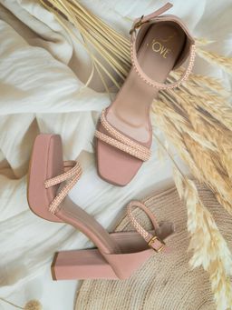 Jove - Women Pink Embellished Ankle Loop Sandal Heels