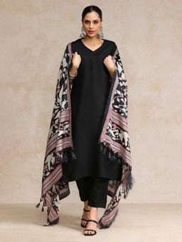 Varanga - Ethnic Motif Printed Black Straight Kurta with Pant and Dupatta (Set of 3)